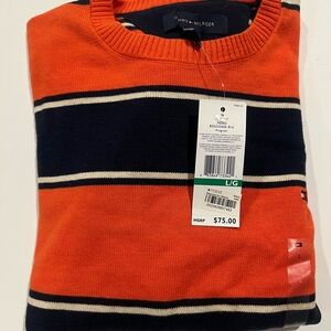 NWT Tommy Hilfiger Men's Bold Orange and Navy Crewneck Sweater